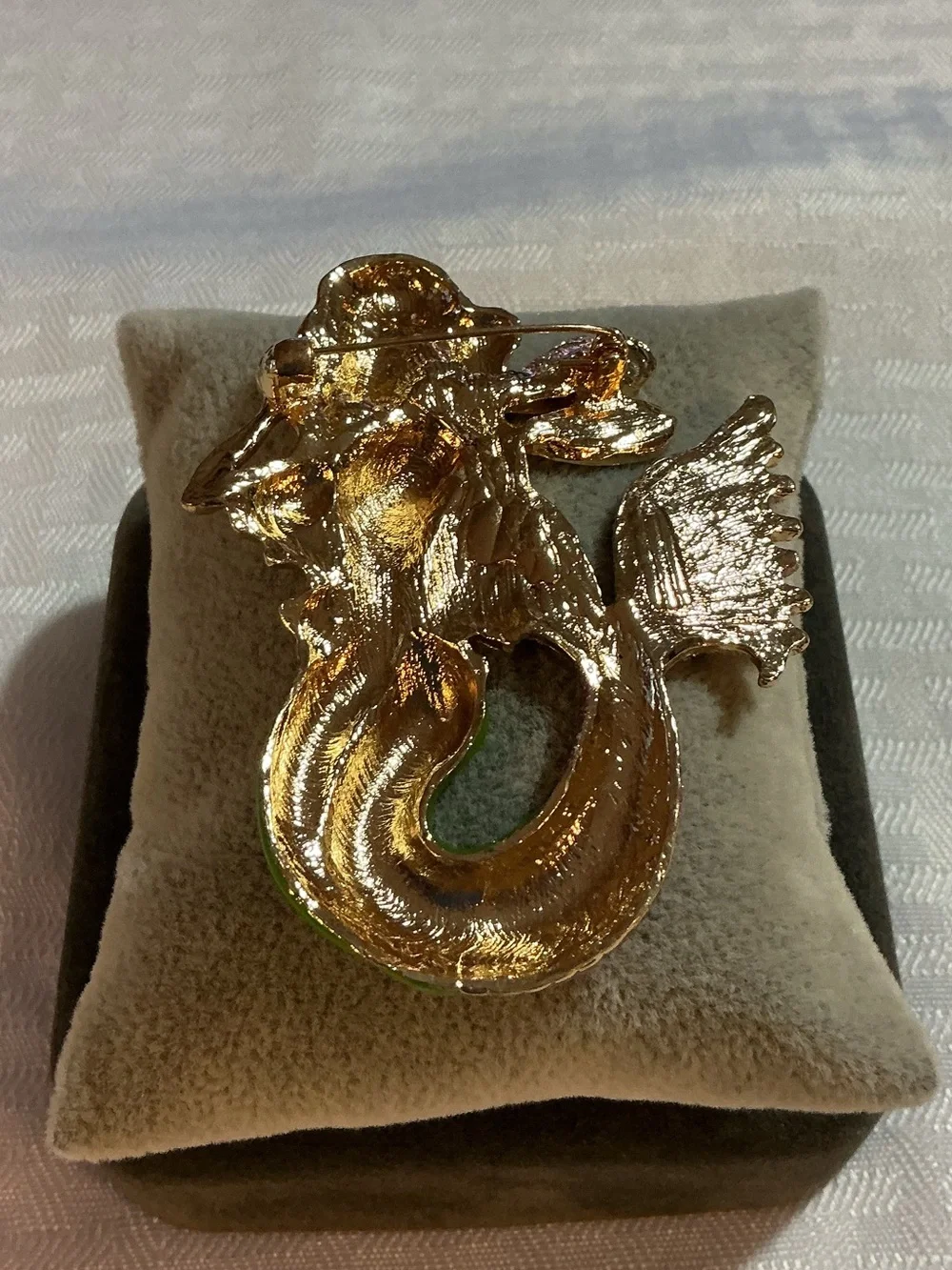Mermaid Glitter Enamel Fairy Winged Siren Aurora Borealis Gold Tone Brooch